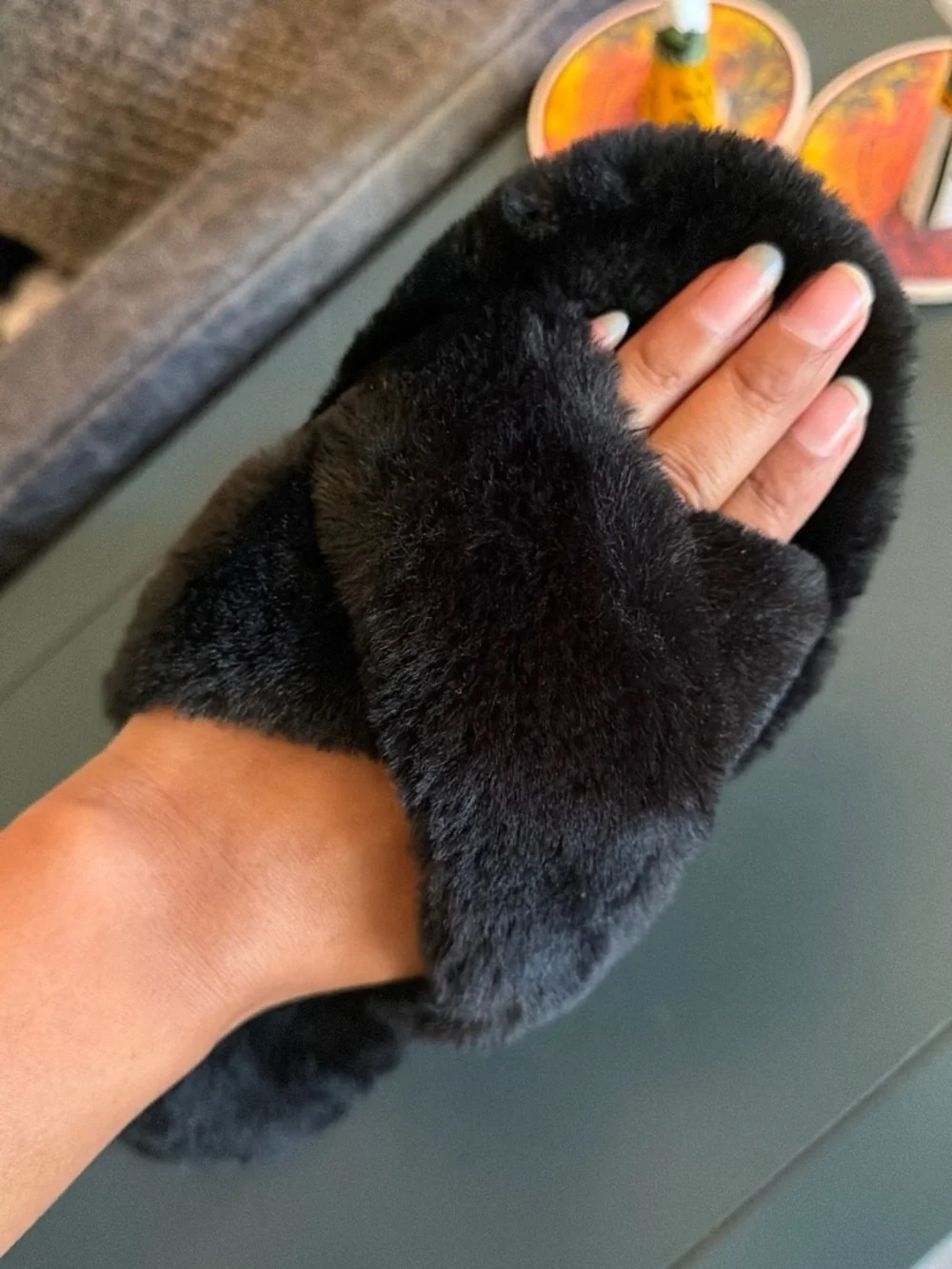 Black Faux Fur Women's Slide Slippers
